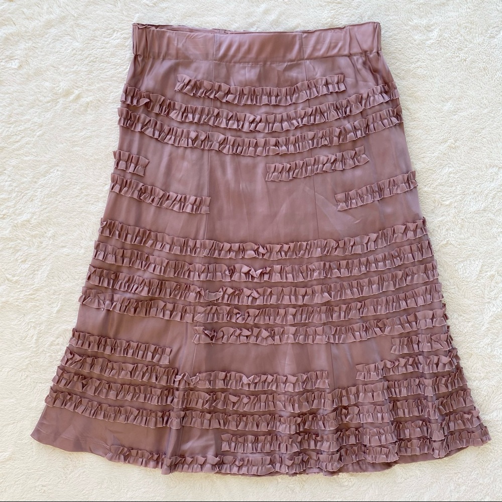Anthropologie cupro mauve ruffle a-line midi skirt